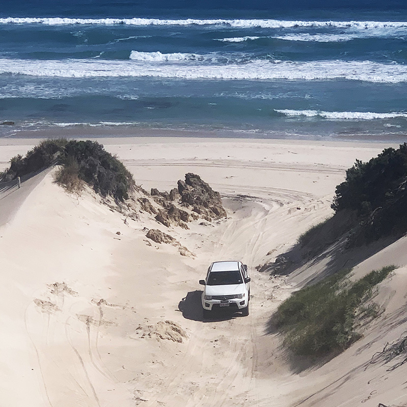 4 wheel drive tour onto beach sand at Robe